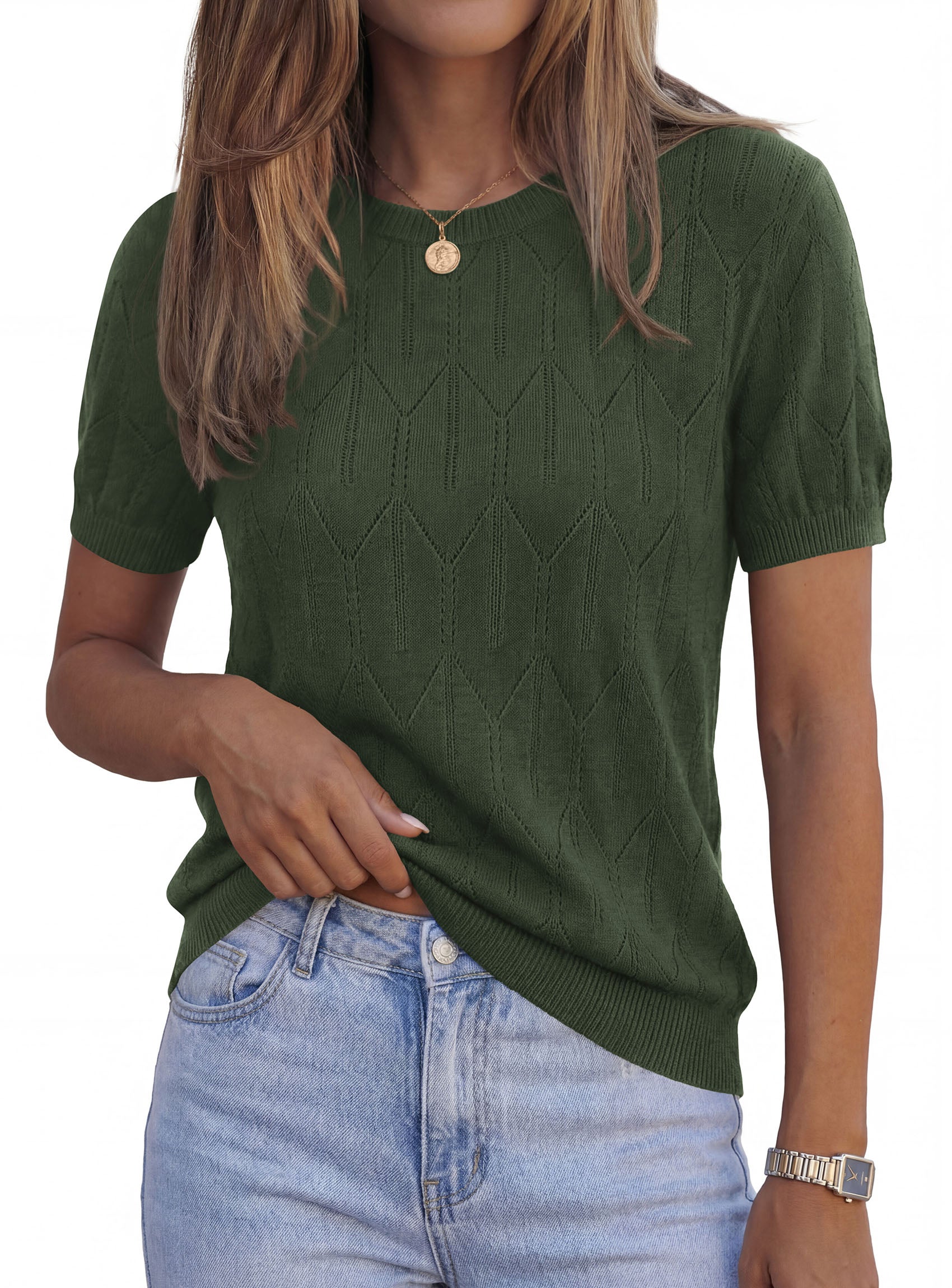 PRETTYGARDEN Women's 2026 Spring Short Sleeve Sweater Knit Going Out Tops Work Shirts Trendy Summer Business Casual Outfits