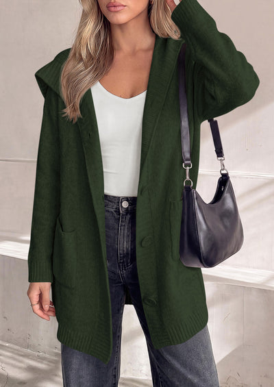 PRETTYGARDEN Women's Long Cardigans Hooded Chunky Sweaters  | Cozy Knit Jacket, Button up, Loose Fit, Pockets, Fall Coats, Trendy Casual, Going Out, Holiday Outfits, Winter Clothing