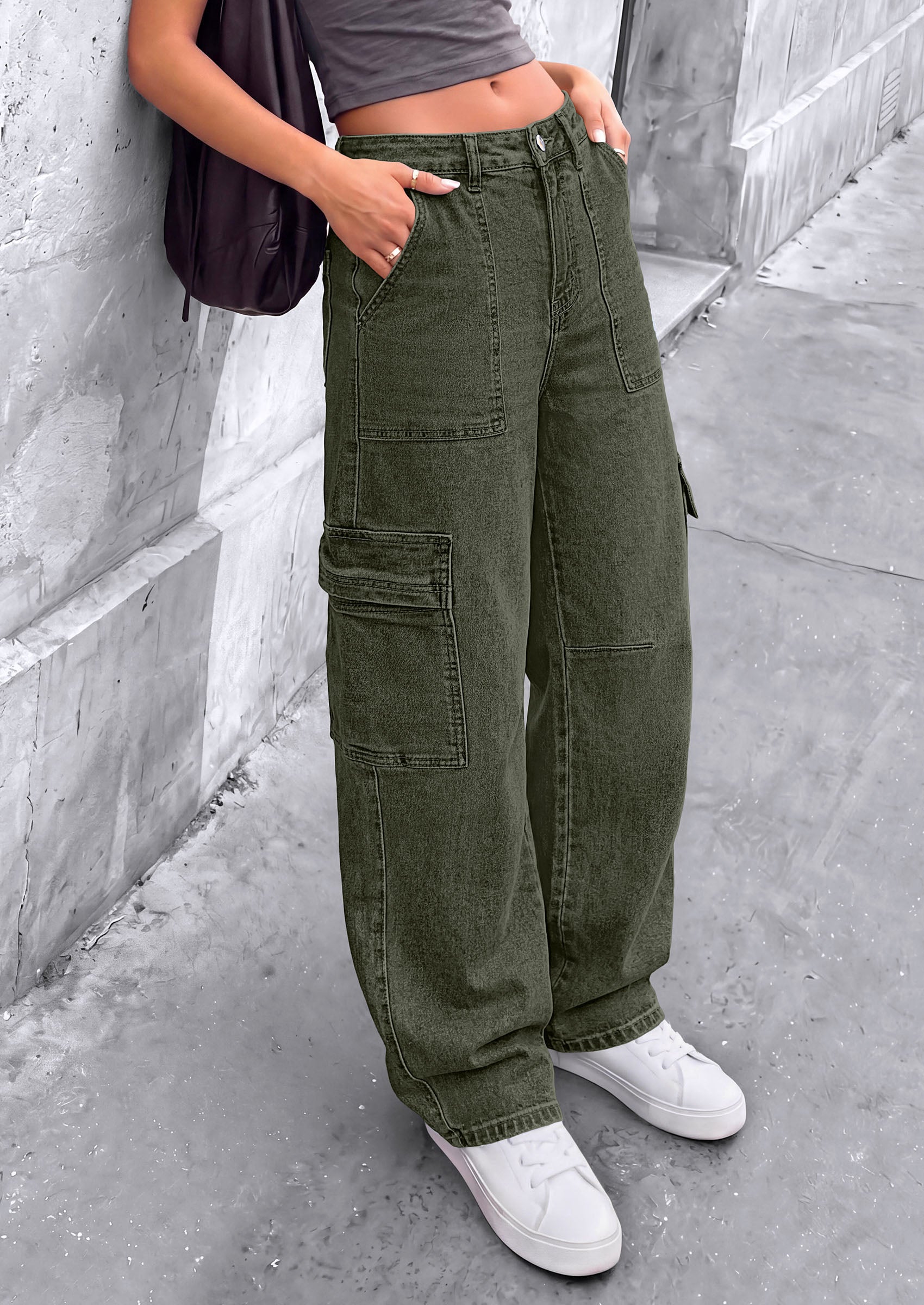 PRETTYGARDEN Barrel Pants Women Wide Leg Baggy Denim Jeans  Relaxed Fit,Utility Pockets,Loose Streetwear,Boyfriend Style,Y2K Outfits,Fashion Cargo Pants,Fall Clothes