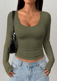 PRETTYGARDEN Womens Long Sleeve Tops 2026 Casual Scoop Neck Basic Tees Slim Fitted Tshirts Layer Knit Fall Outfits