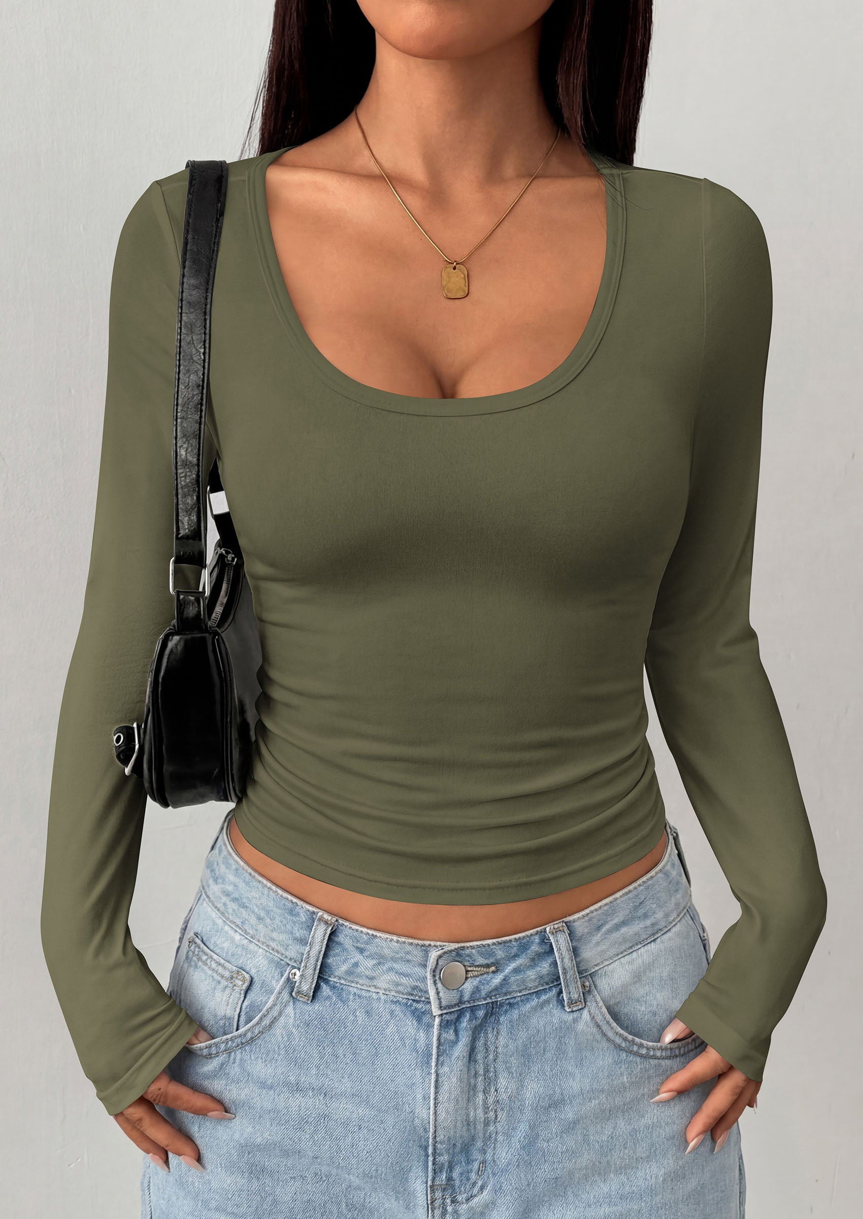 PRETTYGARDEN Womens Long Sleeve Tops 2026 Casual Scoop Neck Basic Tees Slim Fitted Tshirts Layer Knit Fall Outfits