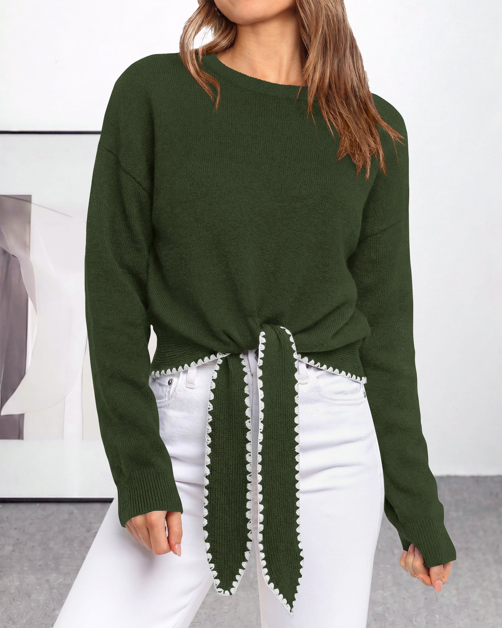 PRETTYGARDEN Casual Long Sleeve Strappy Sweaters for Women