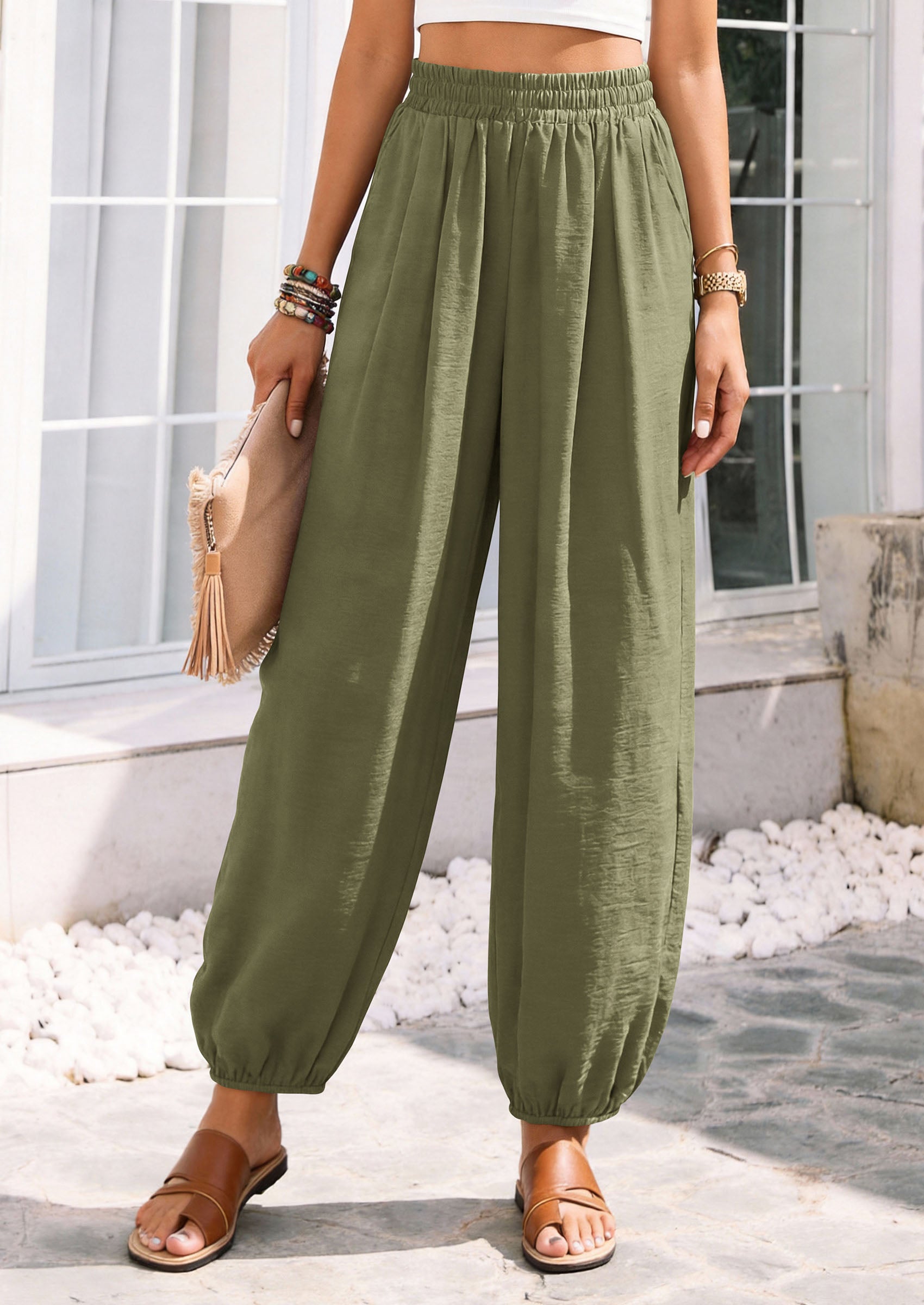 PRETTYGARDEN Womens 2026 Summer Casual Pants High Waisted Loose Wide Leg Palazzo Pockets Lounge Beach Travel Trousers Outfits