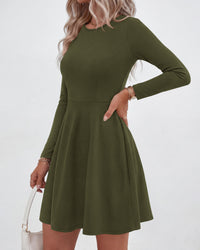 PRETTYGARDEN Women Basic Long Sleeve Crewneck Mini Dress