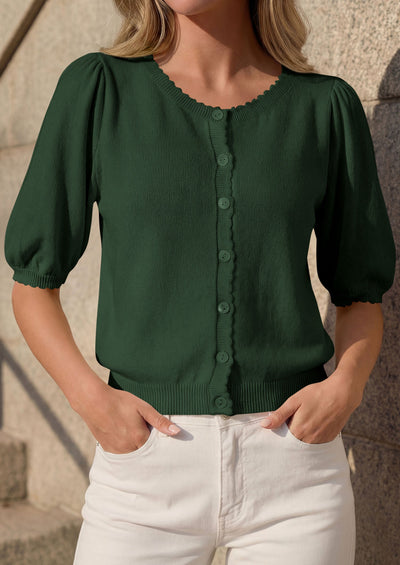 PRETTYGARDEN Puff Short Sleeve Cardigans for Women Lightweight 2026 Summer Shirts Button Up Knit Sweater Tops Spring Clothes PRETTYGARDEN