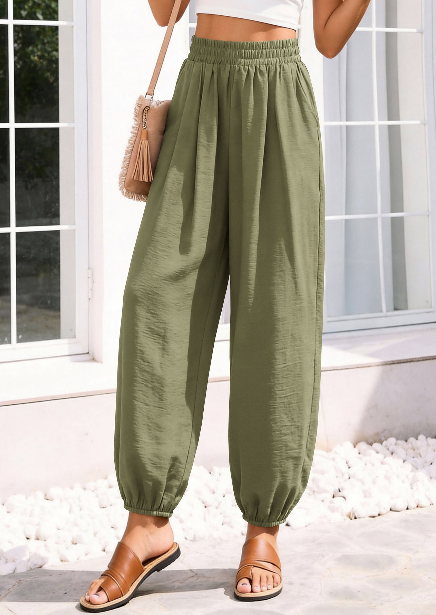 PRETTYGARDEN Womens 2026 Summer Casual Pants High Waisted Loose Wide Leg Palazzo Pockets Lounge Beach Travel Trousers Outfits