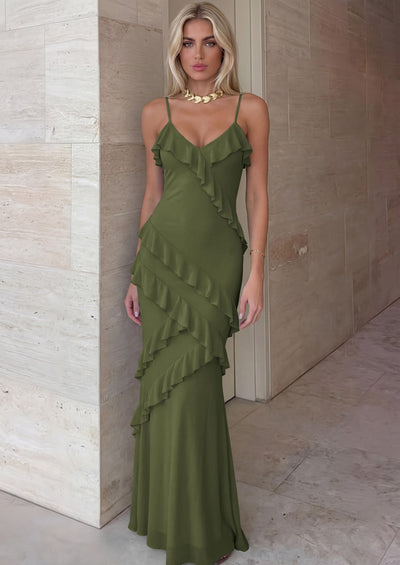 PRETTYGARDEN Women Wedding Guest Cocktail Maxi Dress Spaghetti Strap Sleeveless V Neck Bodycon Mesh Party Summer Outfits
