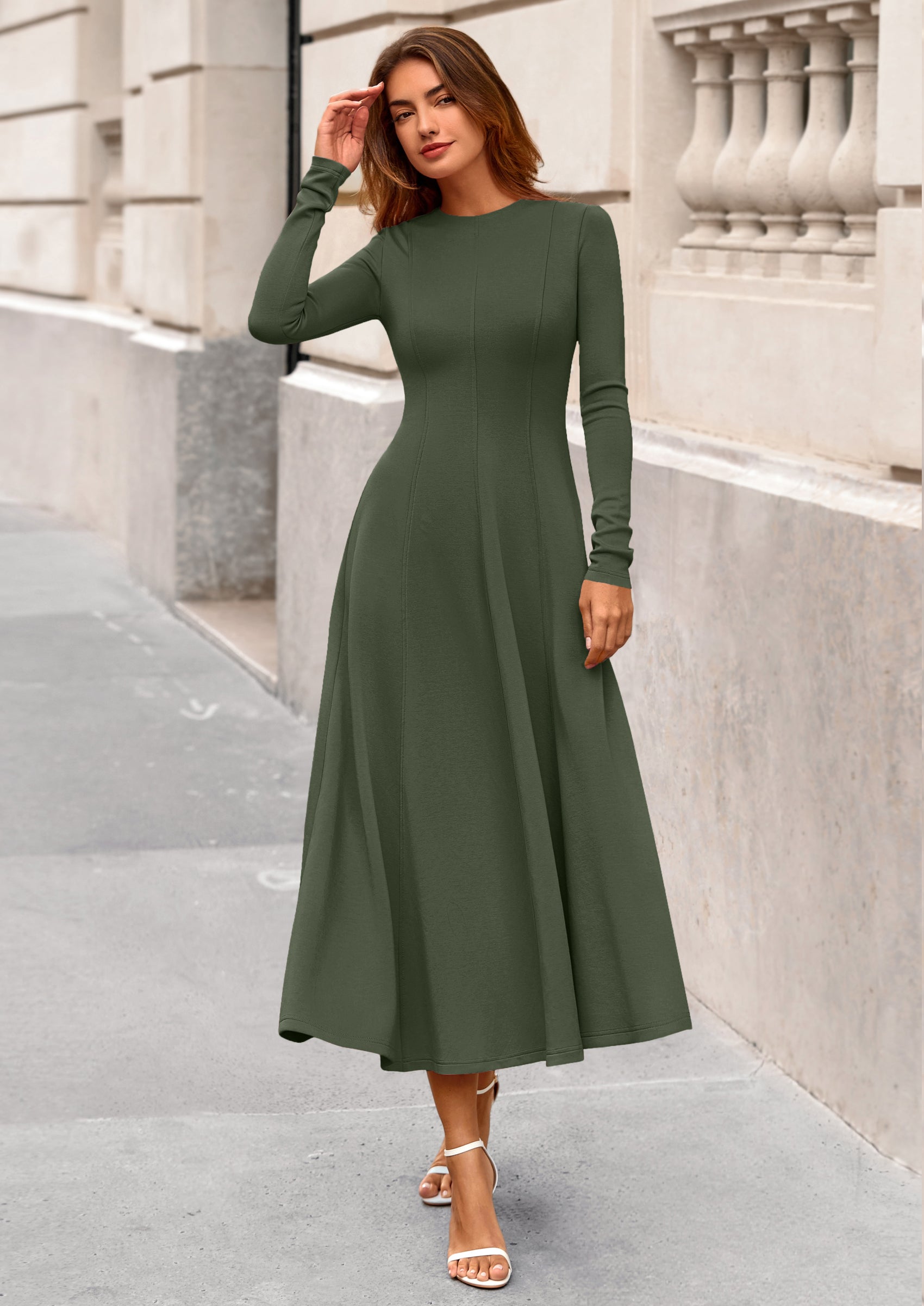 PRETTYGARDEN Women's Fall Long Sleeve Midi Dress Casual Elegant Ruffle Flowy A Line Swing Cocktail Party Dresses