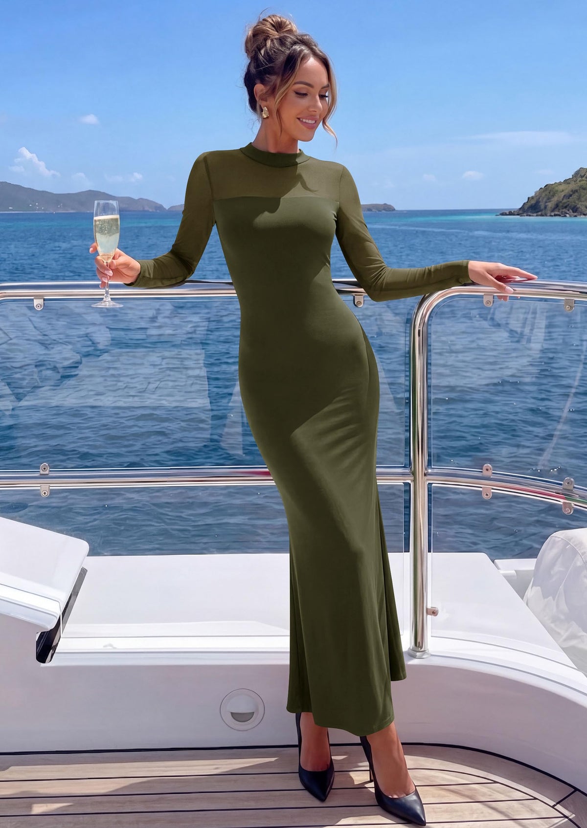 PRETTYGARDEN Women's Formal Mesh Sheer Long Sleeve Maxi Dress | Slimming Mermaid Bodycon Long Dresses, Sexy Elegant Wedding Guest Cocktail Holiday Party Dress, Fall Date Night Outfits