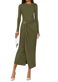 PRETTYGARDEN Women's Fall Wedding Guest Cocktail Midi Dresses Elegant Long Sleeve Bodycon Ruched Dress Fashion Clothing PRETTYGARDEN