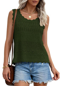 PRETTYGARDEN Womens Crochet Tank Tops Summer Spring Boho Sleeveless Cute Knit Sweater Vest Trendy Beach Vacation Clothes PRETTYGARDEN