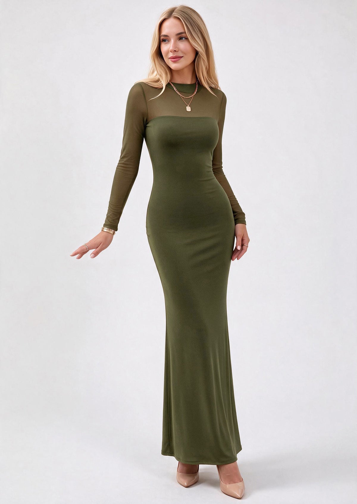 PRETTYGARDEN Women's Formal Mesh Sheer Long Sleeve Maxi Dress | Slimming Mermaid Bodycon Long Dresses, Sexy Elegant Wedding Guest Cocktail Holiday Party Dress, Fall Date Night Outfits