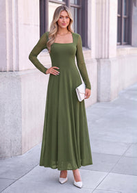 PRETTYGARDEN Women's Flowy Maxi Mesh Fall Cocktail Wedding Guest Dresses