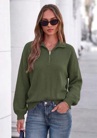 PRETTYGARDEN Women's Quarter Zip Pullover Oversized Sweaters | Collared Neck, Long Balloon Sleeve, Jumper Tops, Soft Cozy Knit, Ribbed Hem, Loose Fit, Fall Outfits, Winter Fashion Clothing