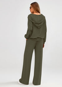 PRETTYGARDEN Women's 2 Piece Fall Lounge Sets Zip Up Hoodie Wide Leg Pants Tracksuit Matching Travel Outfits Clothes