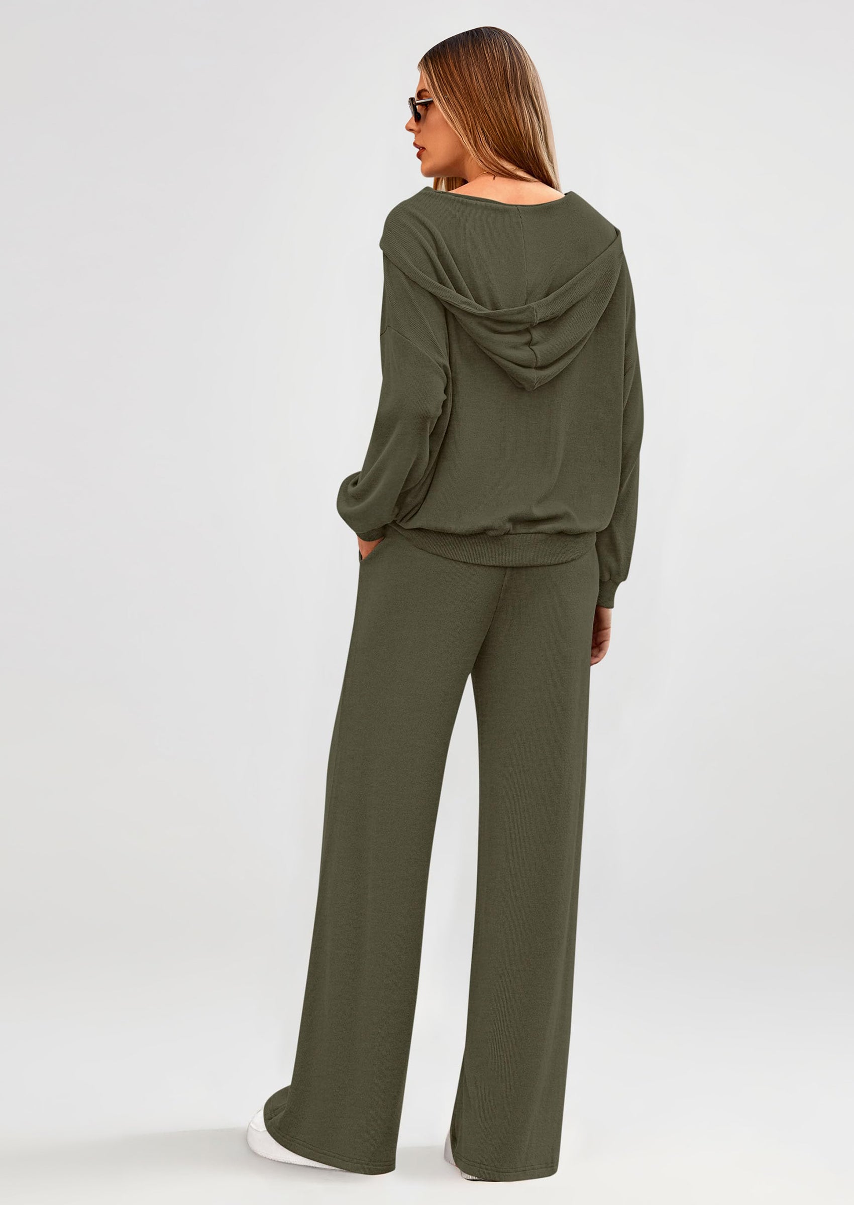 PRETTYGARDEN Women's 2 Piece Fall Lounge Sets Zip Up Hoodie Wide Leg Pants Tracksuit Matching Travel Outfits Clothes