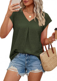 PRETTYGARDEN Women's Summer Blouses Casual Dressy Swiss Dot Cap Sleeve V Neck Tops 2026 Trendy Work Business Spring Shirts