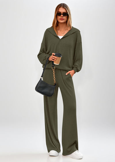 PRETTYGARDEN Women's 2 Piece Fall Lounge Sets Zip Up Hoodie Wide Leg Pants Tracksuit Matching Travel Outfits Clothes