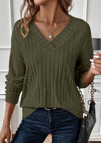 PRETTYGARDEN Fall Fashion Long Sleeve Shirts for Women Ribbed Knit V Neck Dressy Casual Lightweight Sweaters Tunic Tops