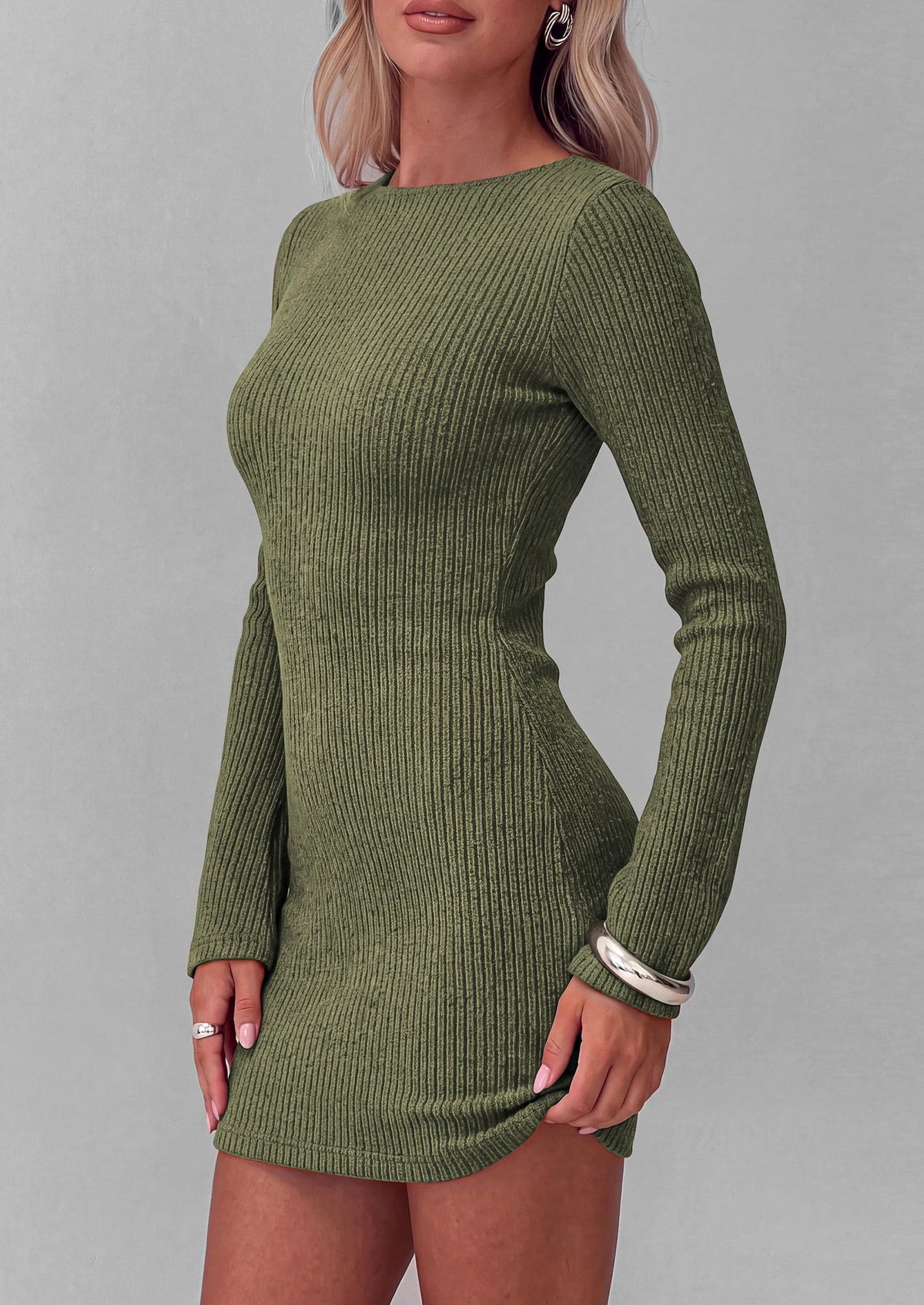 PRETTYGARDEN Womens Fall Bell Long Sleeve Mini Dress 2026 Casual Boat Neck Ribbed Bodycon Short Party Cocktail Dresses