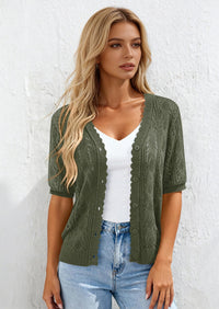 PRETTYGARDEN Short Sleeve Crochet Knit Summer Cardigans for Women Lightweight Button Down Hollow Out Sweater Beach Cover Up PRETTYGARDEN