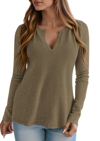 PRETTYGARDEN Long Sleeve Shirts for Women Fall V Neck Waffle Basic Tee Dressy Casual Winter Blouses Knit Tunic Tops
