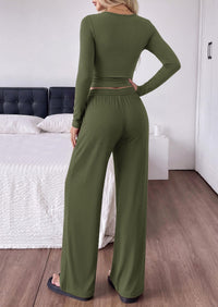 PRETTYGARDEN Women's Matching Lounge Sets 2 Piece Outfits  Boat Neck Long Sleeve , Wide Leg Pants Pockets, Ruched Waist, Travel Airport Resort Wear, Casual Fall Fashion Clothing