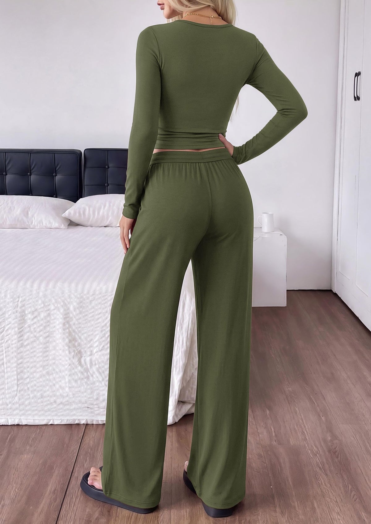 PRETTYGARDEN Women's Matching Lounge Sets 2 Piece Outfits  Boat Neck Long Sleeve , Wide Leg Pants Pockets, Ruched Waist, Travel Airport Resort Wear, Casual Fall Fashion Clothing
