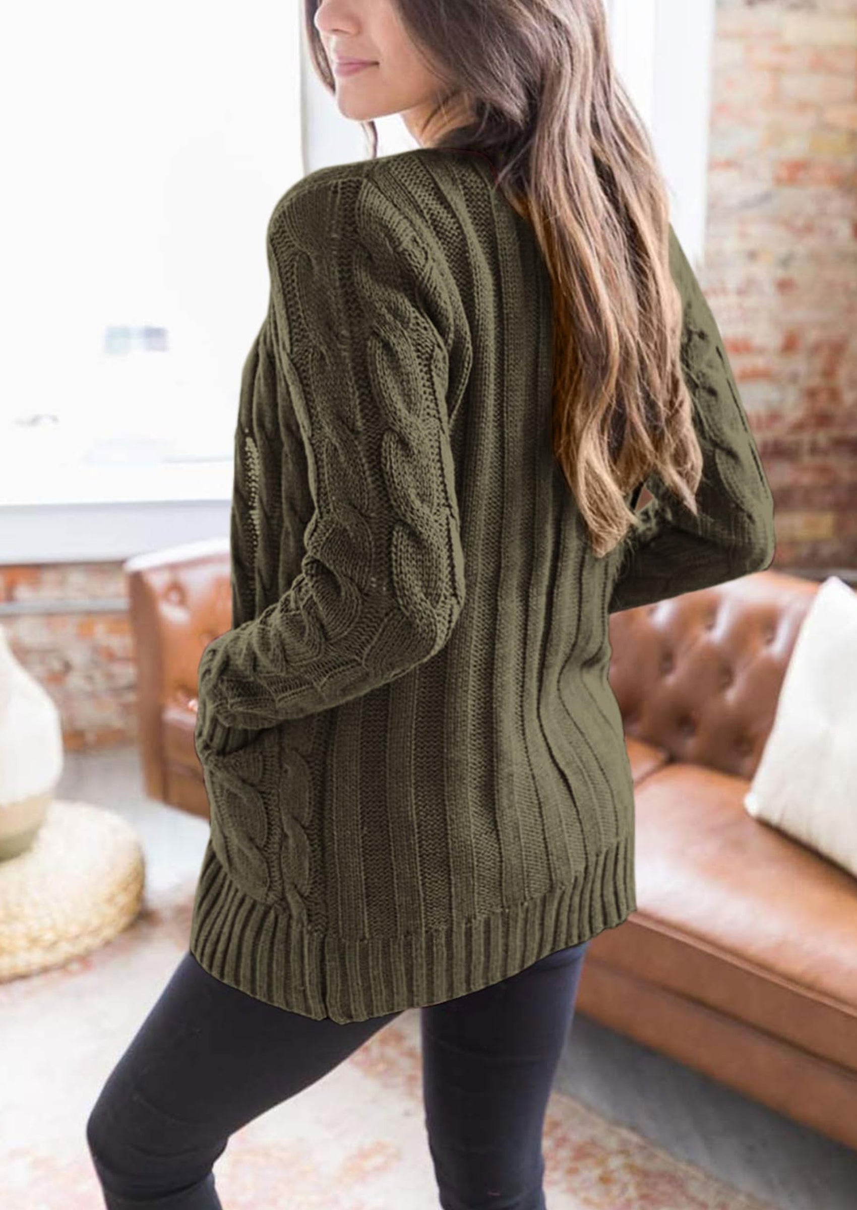 PRETTYGARDEN Women's Open Front Cardigan Sweaters Fall Fashion Button Down Cable Knit Chunky Winter Outerwear Coats