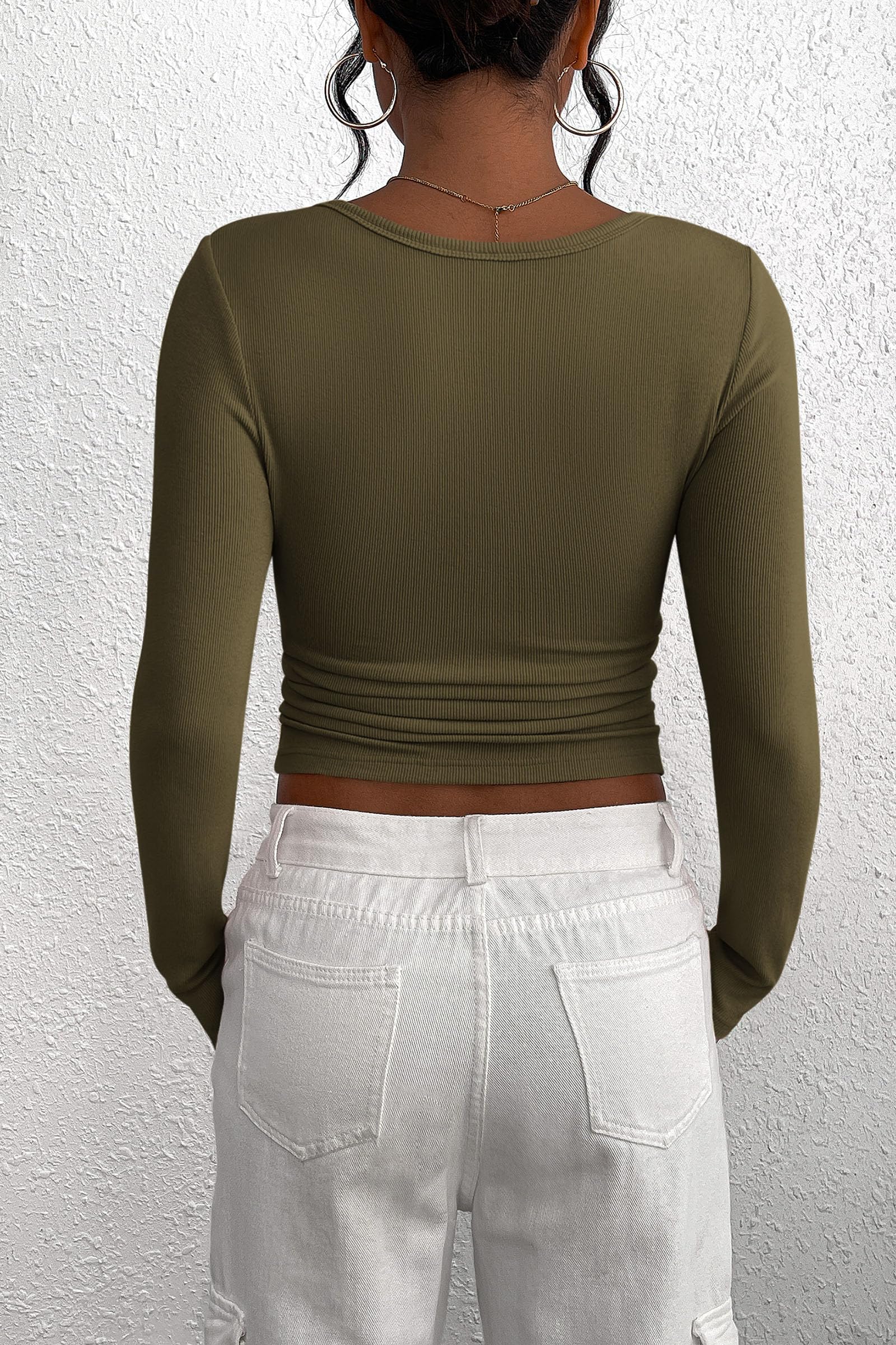 PRETTYGARDEN Women's Spring Fall Long Sleeve Henley T Shirts Button Ribbed Knit Slim Fit Casual Basic Tops Blouse