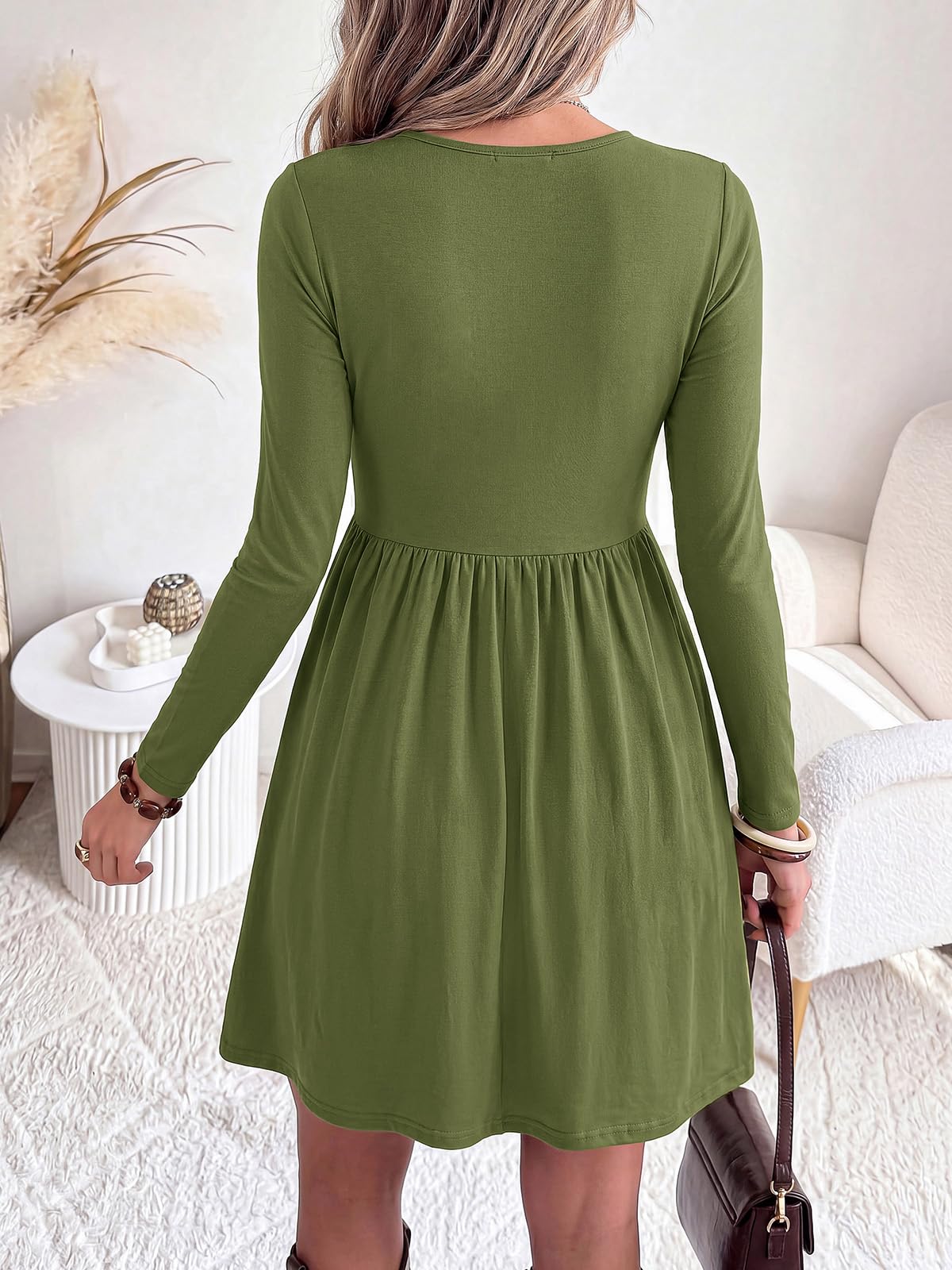 PRETTYGARDEN Womens Long Sleeve Empire Waist Maternity Dress with Pockets Crewnck Flowy A Line Casual Dresses, Above Knee Length, Solid Color & Floral, Baby Shower Outfits, Travel Fashion Clothes
