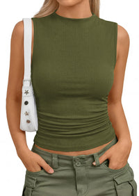 PRETTYGARDEN Tank Top for Women Summer Fashion Clothing Mock Neck Ribbed Knit Slim Fitted Shirts Going Out Tops PRETTYGARDEN