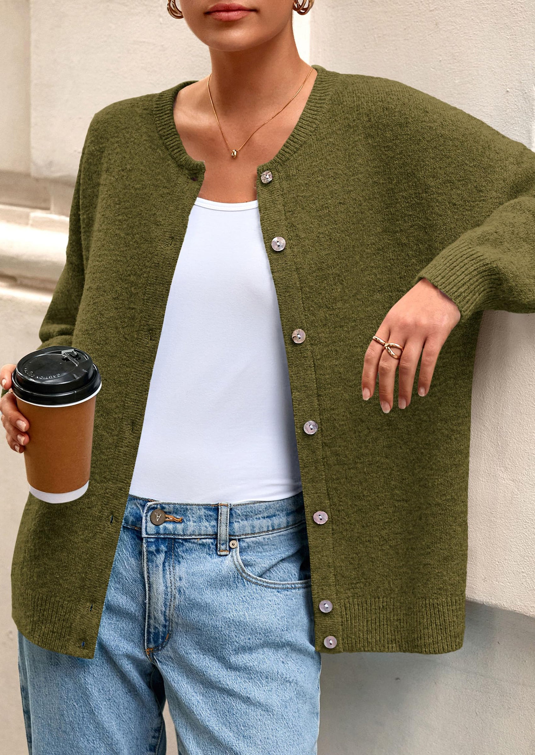 PRETTYGARDEN Fall Long Sleeve Cardigans for Women Trendy Open Front Winter Button Down Crewneck Soft Knit Sweater Jacket