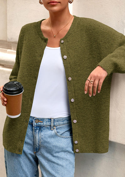 PRETTYGARDEN Fall Long Sleeve Cardigans for Women Trendy Open Front Winter Button Down Crewneck Soft Knit Sweater Jacket