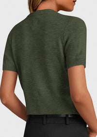 PRETTYGARDEN Womens Casual Summer Short Sleeve Cardigans Button Down Knitted Sweater Basic Crew Neck Crop Tops