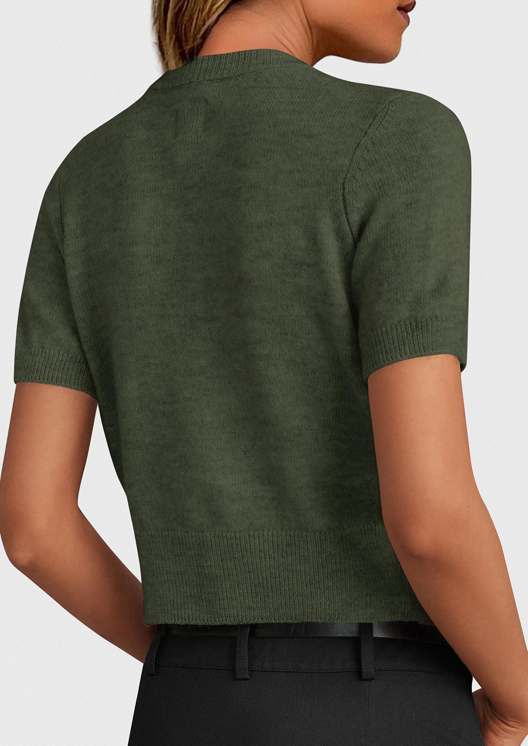 PRETTYGARDEN Womens Casual Summer Short Sleeve Cardigans Button Down Knitted Sweater Basic Crew Neck Crop Tops