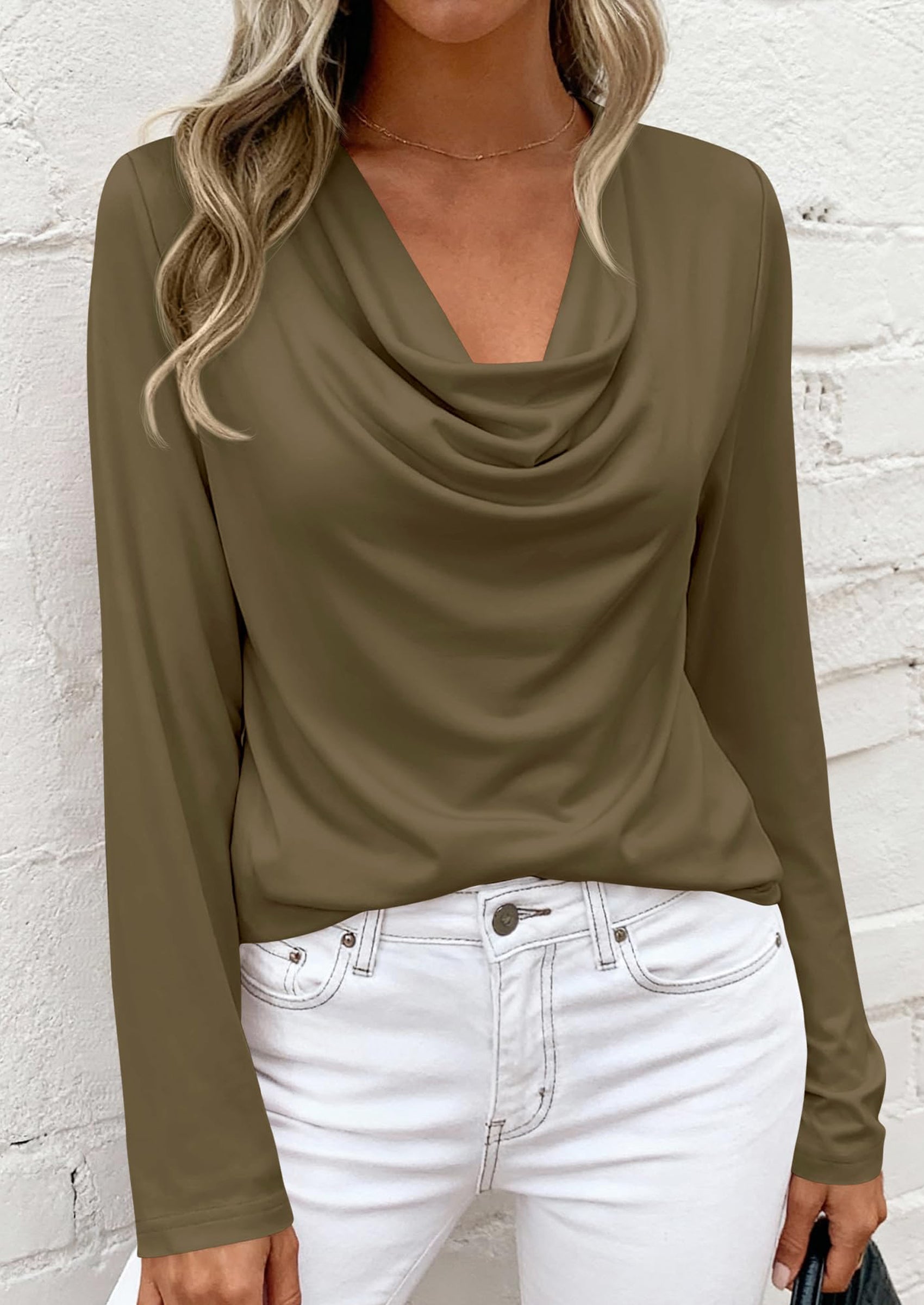 PRETTYGARDEN Womens Spring Tops Dressy Cowl Neck Long Sleeve Shirts Loose Business Casual Blouses Teacher Tunic Top PRETTYGARDEN