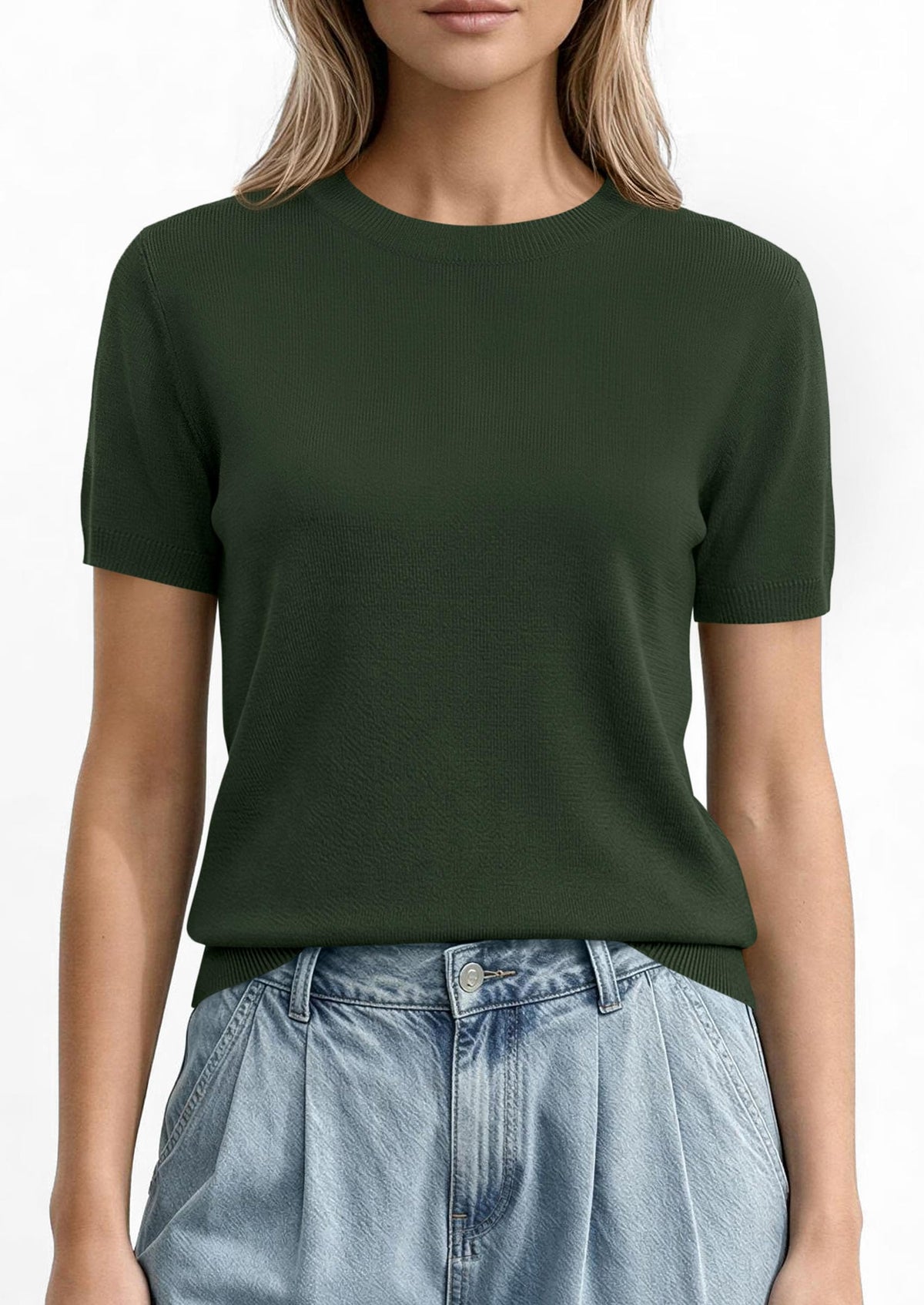 PRETTYGARDEN Women's Short Sleeve Sweaters Spring Crew Neck Knit Work Shirts Business Casual Tops Summer Fashion Clothes PRETTYGARDEN