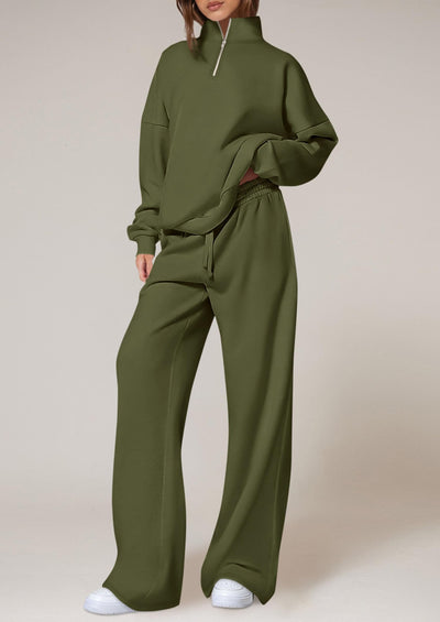 PRETTYGARDEN Womens Casual Two Piece Sets Fall Outfits Quarter Zip Sweatshirts Straight Leg Pants Sweatsuits Tracksuit