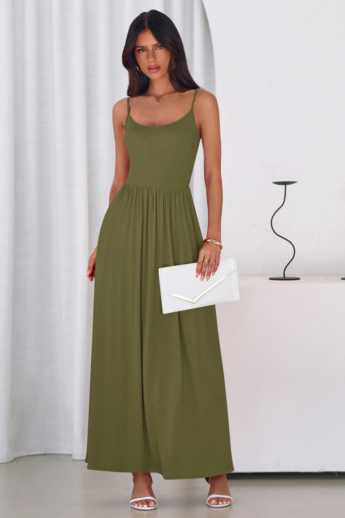 PRETTYGARDEN Womens Spaghetti Strap Maxi Dresses Sleeveless Summer Dress Long Casual Knit Flowy Beach Sundresses with Pockets PRETTYGARDEN