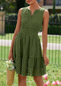 PRETTYGARDEN Women's Summer Dresses Sleeveless V Neck Eyelet Hollow Out Swing A Line Beach Vacation Sun Dress PRETTYGARDEN