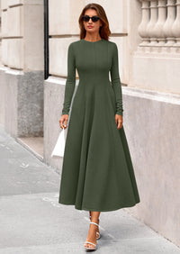 PRETTYGARDEN Women's Fall Long Sleeve Midi Dress Casual Elegant Ruffle Flowy A Line Swing Cocktail Party Dresses