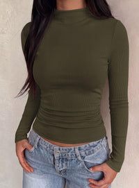 PRETTYGARDEN Womens Tops Casual Mock Neck Long Sleeve Shirts | Soft Stretchy Ribbed Knit, Ruched Slim Fit, Going Out Tops, Work, Date Outfits, Y2K Clothes, 2026 Fall Winter Basic Layering