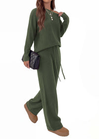 PRETTYGARDEN Lounge Sets Womens Two Piece Outfits  Cozy Boat Neck Long Sleeve , Wide Leg Pants with Drawstring, Casual Fall Fashion 2026 Airport & Travel, Knit Matching Set