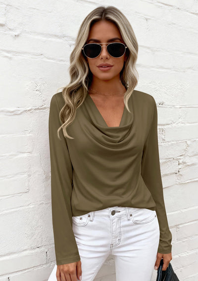 PRETTYGARDEN Womens Spring Tops Dressy Cowl Neck Long Sleeve Shirts Loose Business Casual Blouses Teacher Tunic Top PRETTYGARDEN