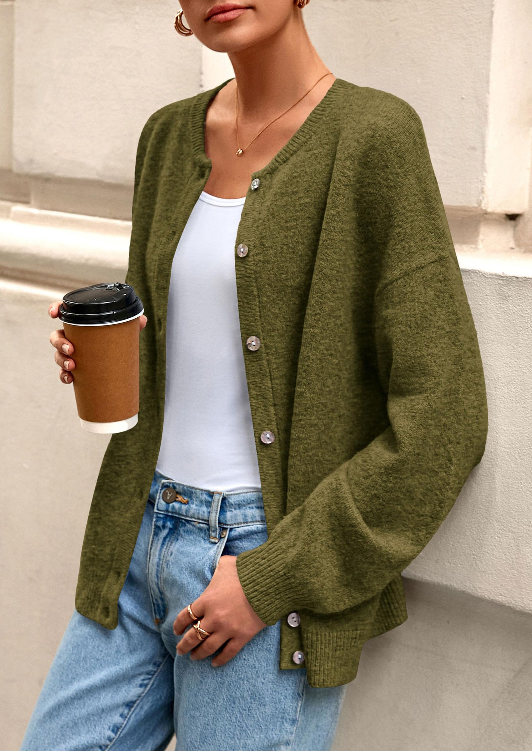 PRETTYGARDEN Fall Long Sleeve Cardigans for Women Trendy Open Front Winter Button Down Crewneck Soft Knit Sweater Jacket