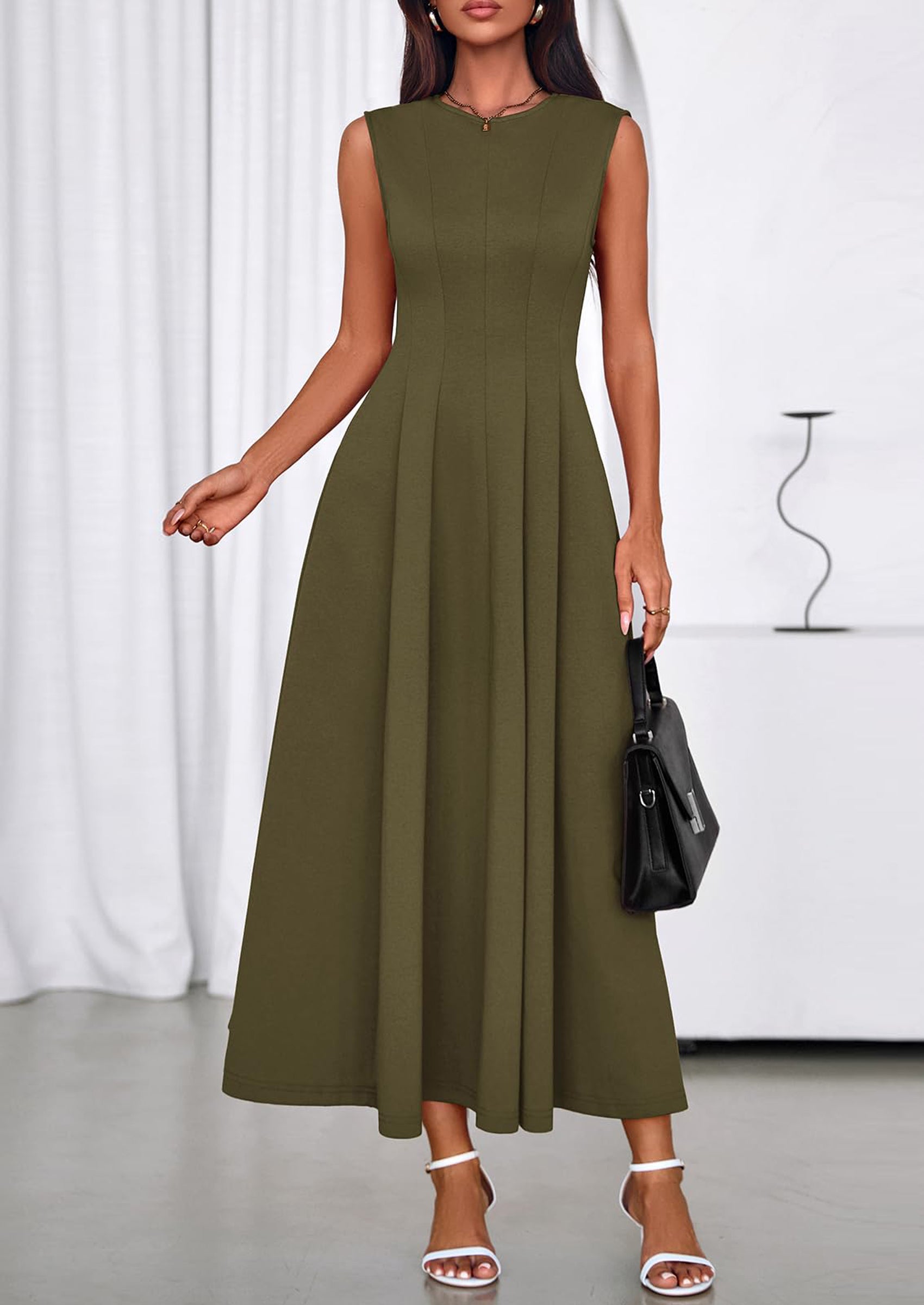 PRETTYGARDEN Sleeveless Crewneck Summer Maxi Dresses for Women Elegant Classy Semi Formal A Line Modest Party Dress PRETTYGARDEN