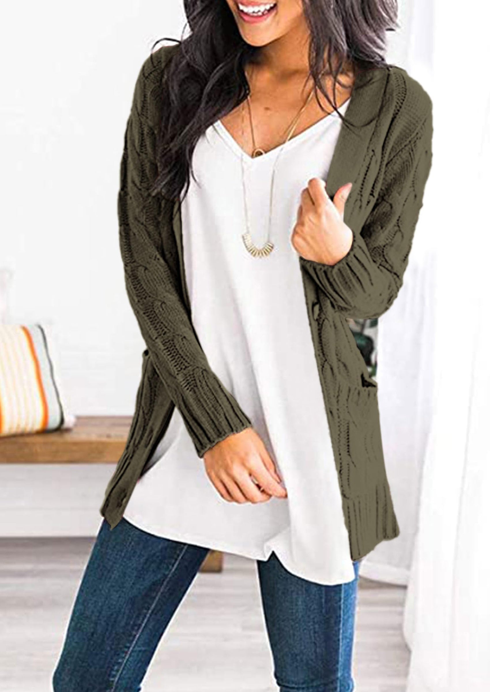 PRETTYGARDEN Women's Open Front Cardigan Sweaters Fall Fashion Button Down Cable Knit Chunky Winter Outerwear Coats