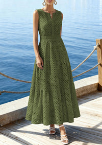 PRETTYGARDEN Summer Dresses for Women Sundresses Sleeveless V Neck Eyelet A Line Flowy Beach Vacation Spring Maxi Dress PRETTYGARDEN
