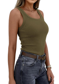 PRETTYGARDEN Womens Summer Tops Spring Cute Sleeveless Scoop Neck Workout Tank Top Casual Ribbed Knit Basic Cami Shirts PRETTYGARDEN